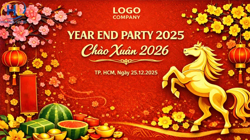 Backdrop tất niên chủ đề Tết Bính Ngọ 2026