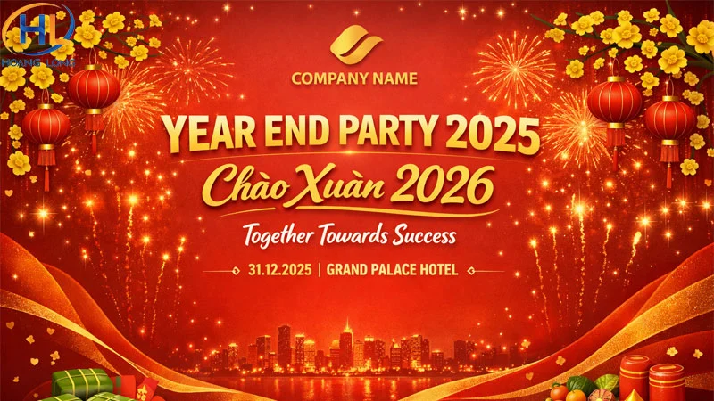 Backdrop tất niên chủ đề Tết Bính Ngọ 2026