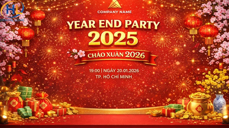 Backdrop tất niên chủ đề Tết Bính Ngọ 2026