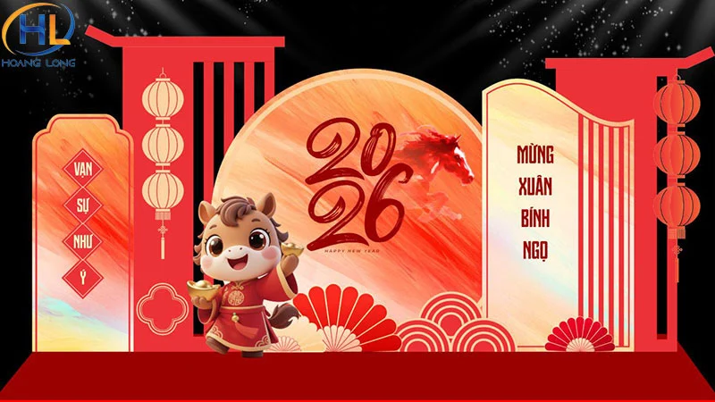 Backdrop tất niên chủ đề Tết Bính Ngọ 2026
