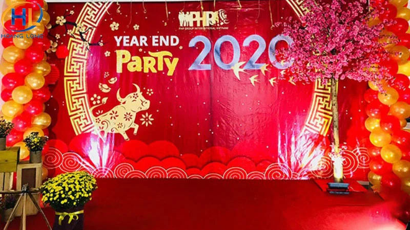 Backdrop tất niên phong cách sang trọng, chuyên nghiệp