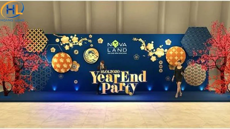 Backdrop tất niên phong cách sang trọng, chuyên nghiệp