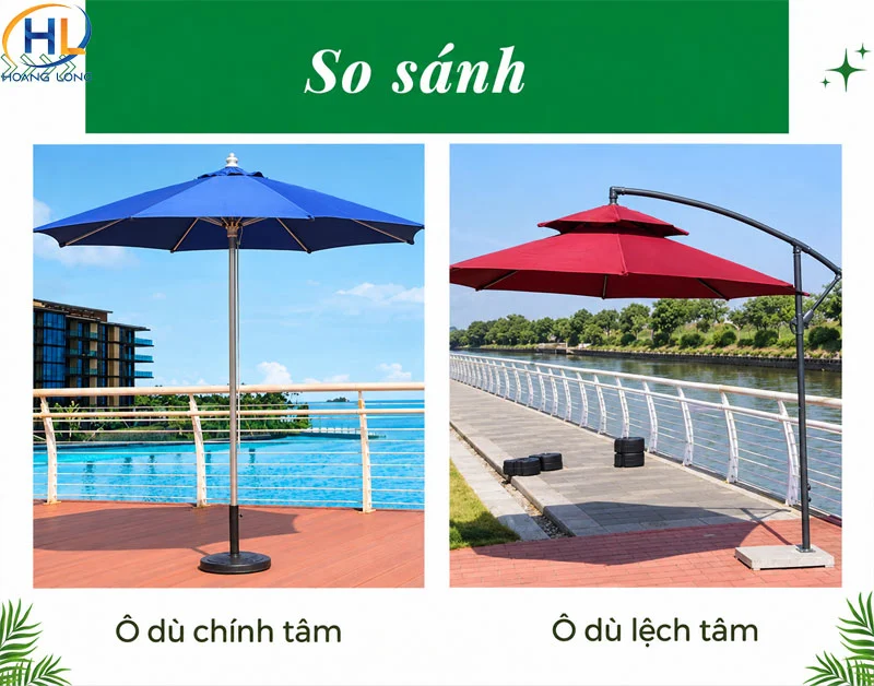 So sánh dù tròn chính tâm và dù lệch tâm